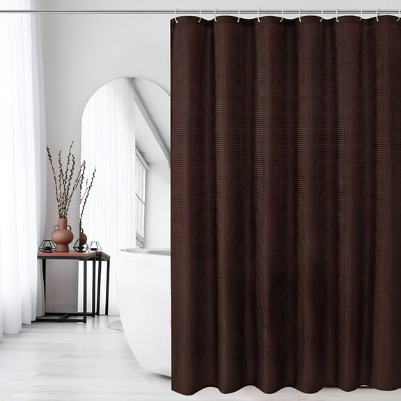 AUQ Extra Long Shower Curtain 72 x 84,Tall Waffle Weave Textured Fabric Shower Curtain for Bathroom,Water Repellent,Machine Washable,Solid Brown