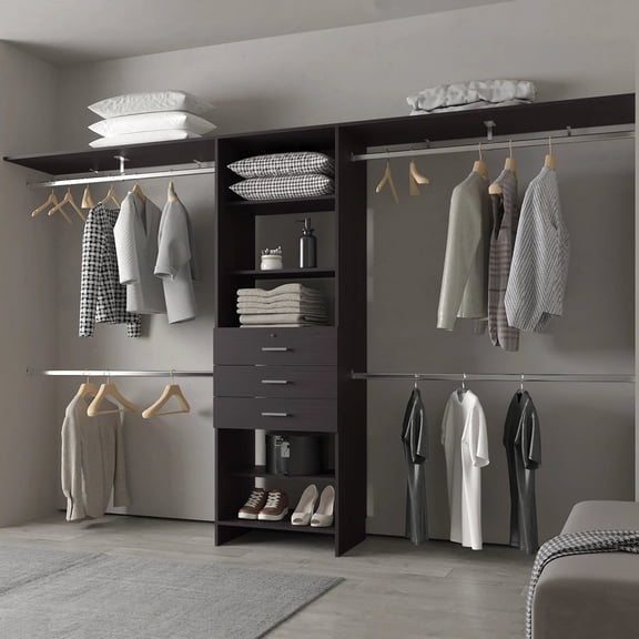 Miekor Furniture Wengue Modular Closet Organizer System with Hanging Rods 25916