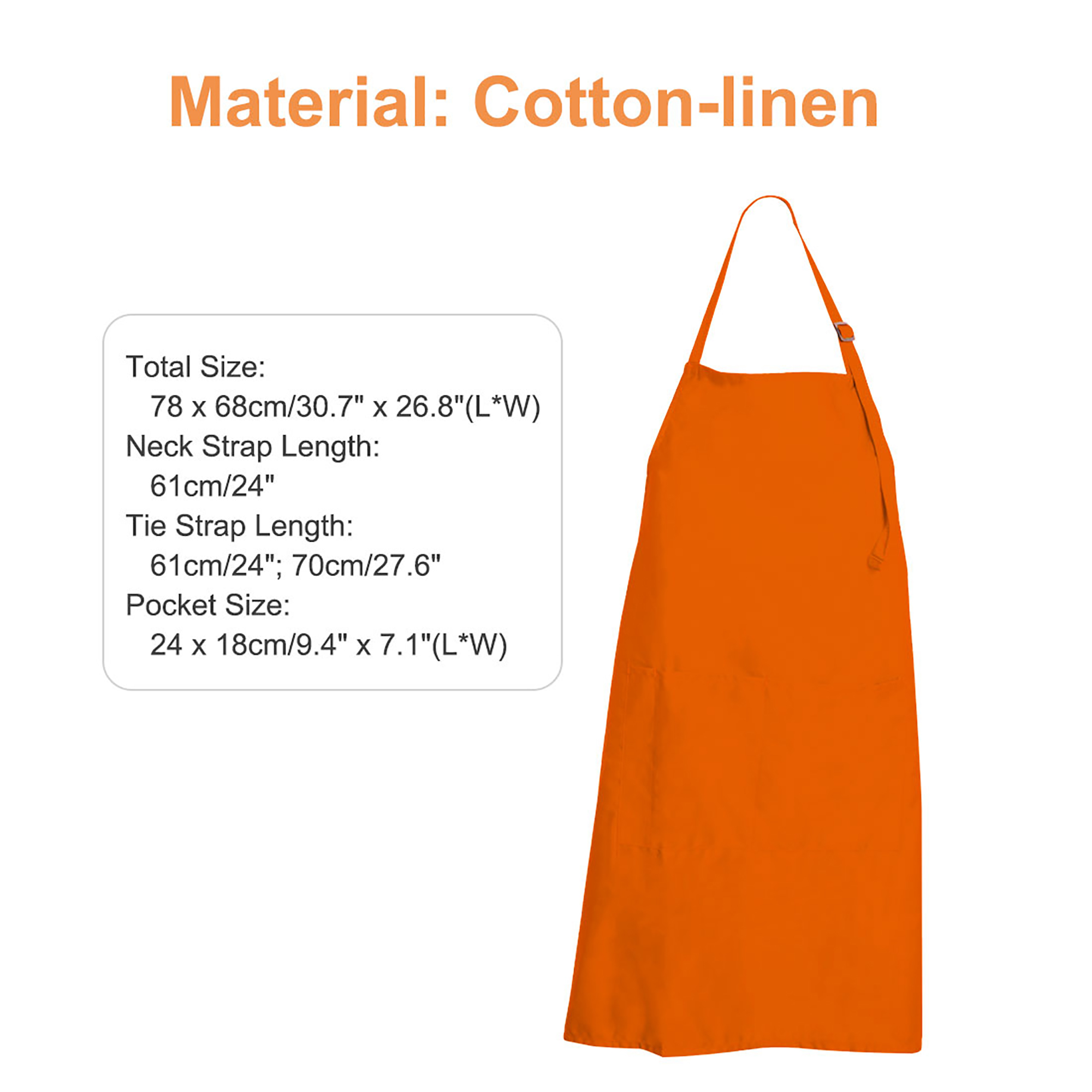 Adjustable Bib Apron Solid Color Water Resistance Cotton with 2 Pockets for Women Men, Black