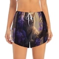 thumbnail image 2 of Picia Purple Flower Lazy Cat Pattern Women's 2 in 1 Athletic Running Shorts High Waisted Workout Casual Gym Sweat Shorts with Comfy Liner Zipper Pockets-X-Large, 2 of 9