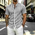thumbnail image 4 of Yteetum Summer Mens Shirts Collar Neck Short Sleeve Button Down Tops Casual Striped Printed Lightweight Comfy Vacation Travel T Shirts, 4 of 7