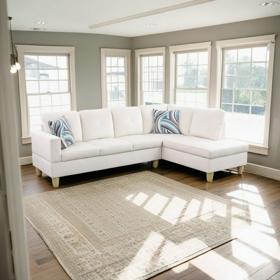 Hommoo White Fannel 2-Piece Living Room Sofa Set, Modern Indoor L-shaped Sofa Set, Suitable for Apartments, Offices, White (No Ottoman)