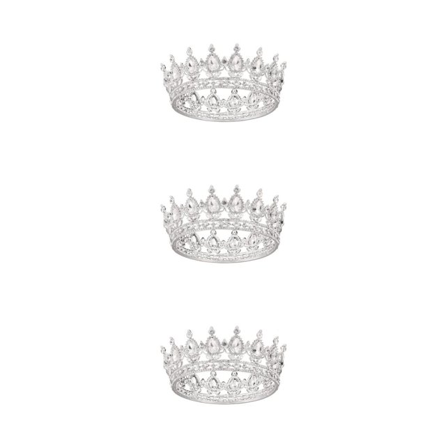 ZheElen Alloy Durable And Non-deforming Rhinestone For Wedding Or Cosplay Family Wedding Hair Crown Silver + white 3Set