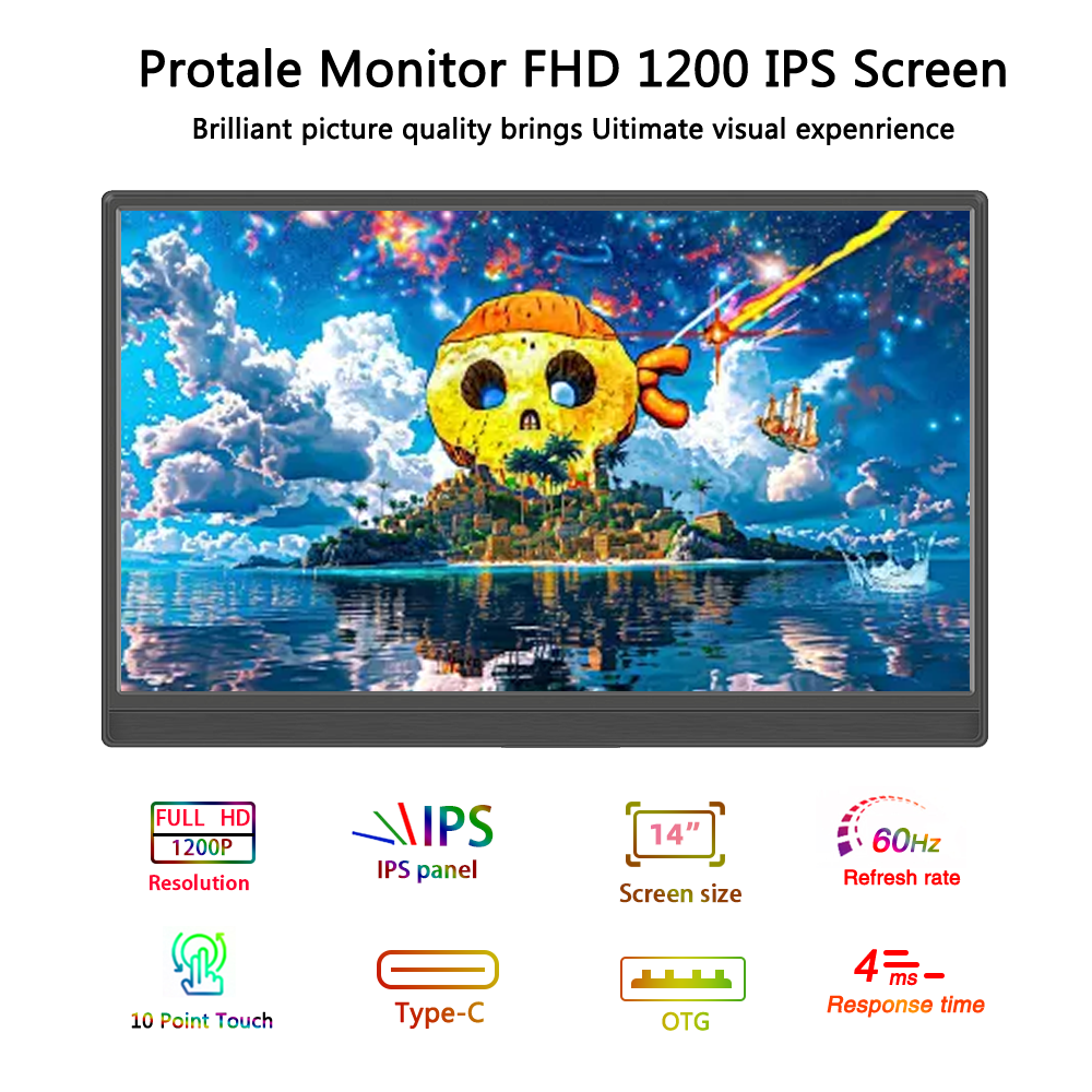 14 Inch Portable Touch Monitor 1920x1200, Ultra-Slim Plug-and-Play Second Screen for Laptop/PC, Ideal for Remote Workers & College Students