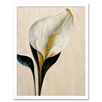 Cala Lily Lilies Flower Abstract Minimalist Painting Cream Emerald Green Mustard Art Print Framed Poster Wall Decor 12x16 inch