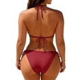 thumbnail image 5 of Two Piece Triangle Bikini Sets for Women String Bathing Suit Halter Top with Side Tie Bikini Bottom Wine 2XL, 5 of 5