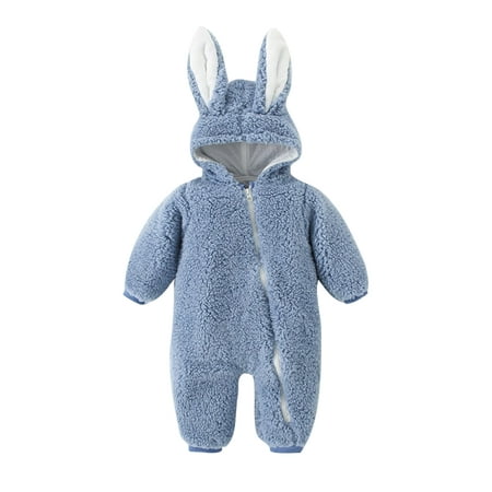 

Glookwis Infant Full Zip Hooded Jumpsuit Cute Fleece Romper Loose Casual Winter Outwear Outfits Thicken Long Sleeve Onesies Light Blue 59cm