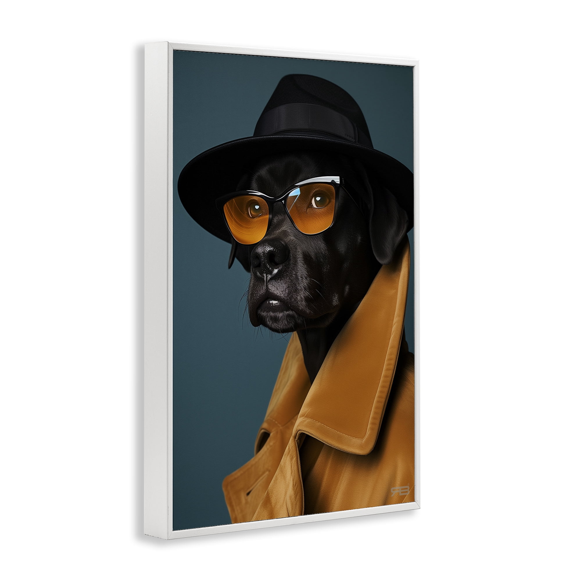 Stupell Industries Black Dog in Suit Animals & Insects Painting White Framed Art Print Wall Art, 16 x 24