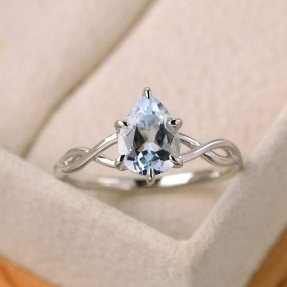 Pear shaped 1.44 CT aquamarine ring,infinity wedding ring, sterling silver,March birthstone