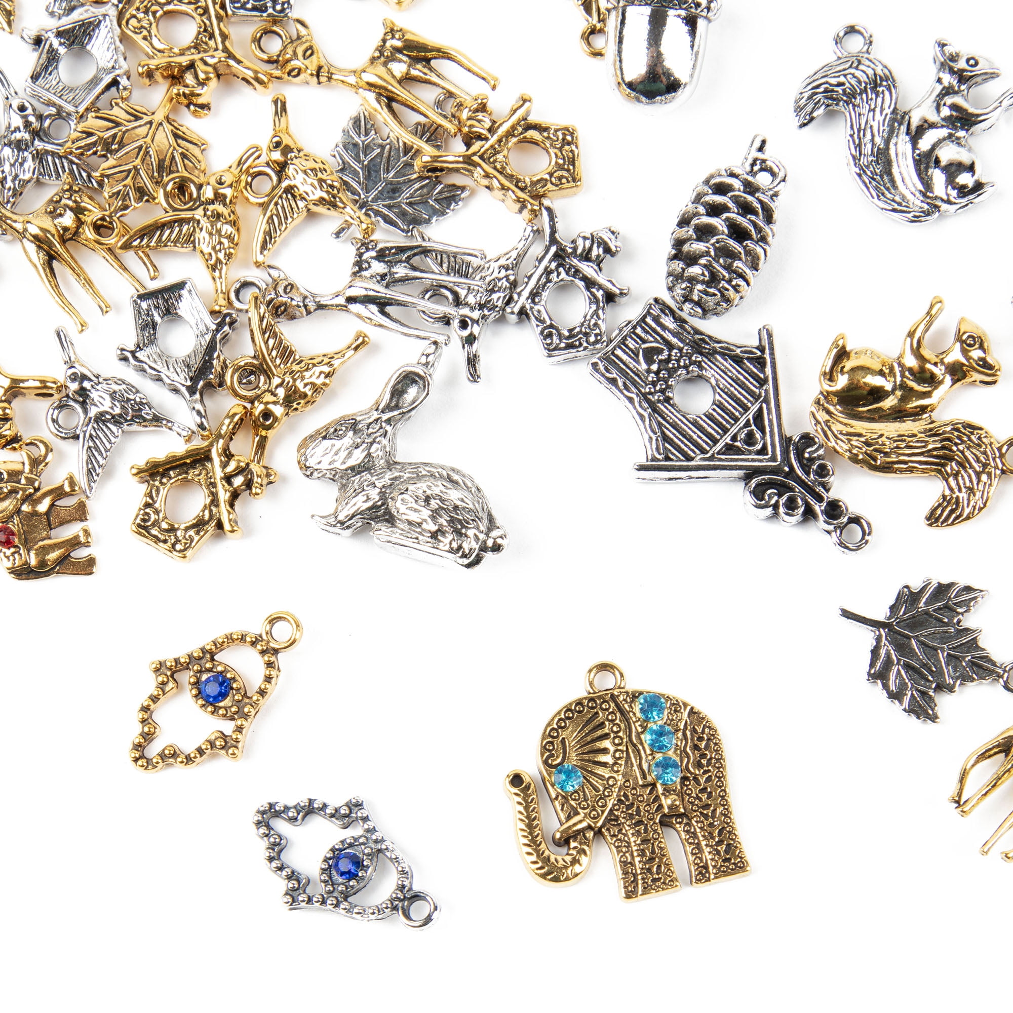 CousinDIY Nature Bulk Charm Assortment, 50 Piece, Mix Silver & Gold Metal, Jewelry Making, Adult, Unisex