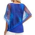 thumbnail image 3 of Lovskoo Summer Tops for Women 2024 Flowy Shirt Double-Layered Printed Mesh Poncho Loose Tunic Blouse Top Blue XL, 3 of 4