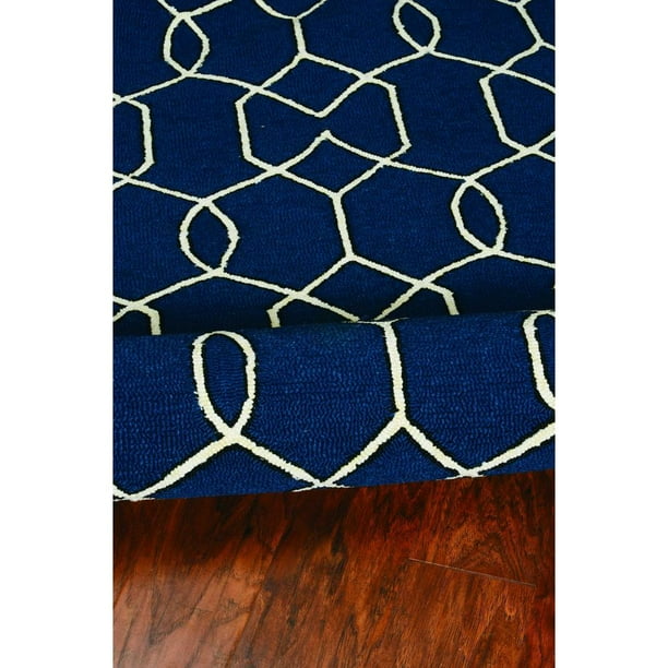 8'X11' Navy Blue Hand Hooked Uv Treated Trellis Indoor Outdoor Area Rug 8'X11' Navy Blue Hand Hooked Uv Treated Trellis Indoor Outdoor Area Rug