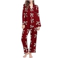 thumbnail image 2 of Women's Printed Long Sleeve Pajama Set with Lapel Button Pocket Top and Loose Casual Pants, 2 of 7