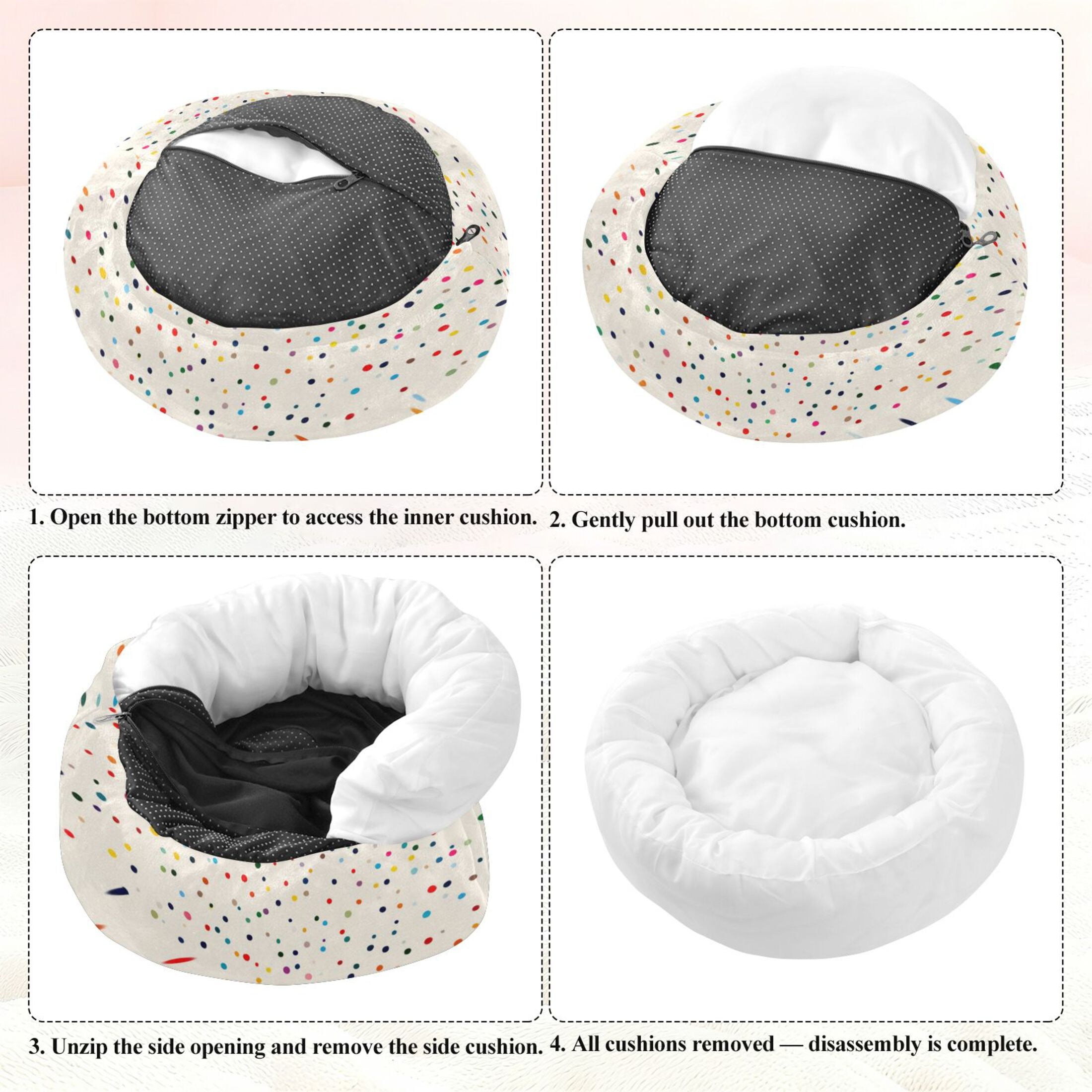 Iauyy Pet Couch Donut Cat Bed for Indoor Cats/Small Dogs Washable & Machine with Non-slip Bottom Calming Cat Furniture, The Colorful Small Dots (M)