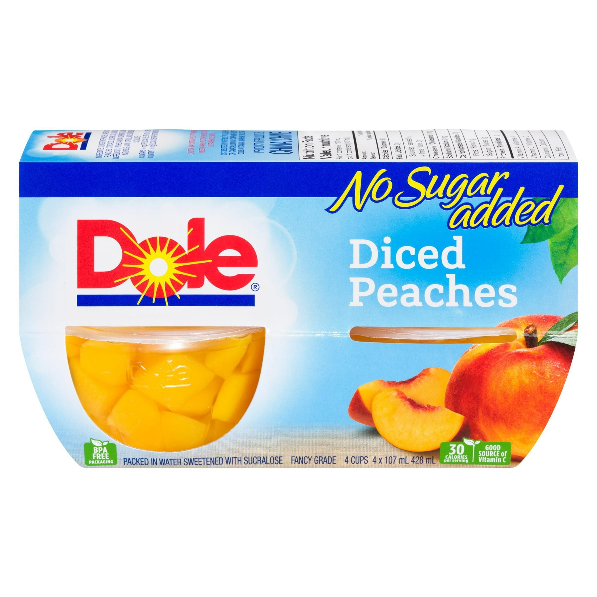 Dole Diced Peaches in Water, 4 Cups, 428 mL