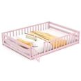 thumbnail image 1 of Costway Full Size Floor Bed with Full Length Safety Guardrails & Door for Boys, Girls Pink, 1 of 10