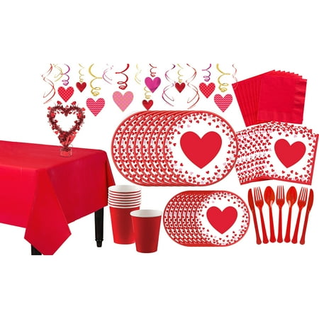 Party City Confetti Hearts Valentine S Day Tableware Kit For 16