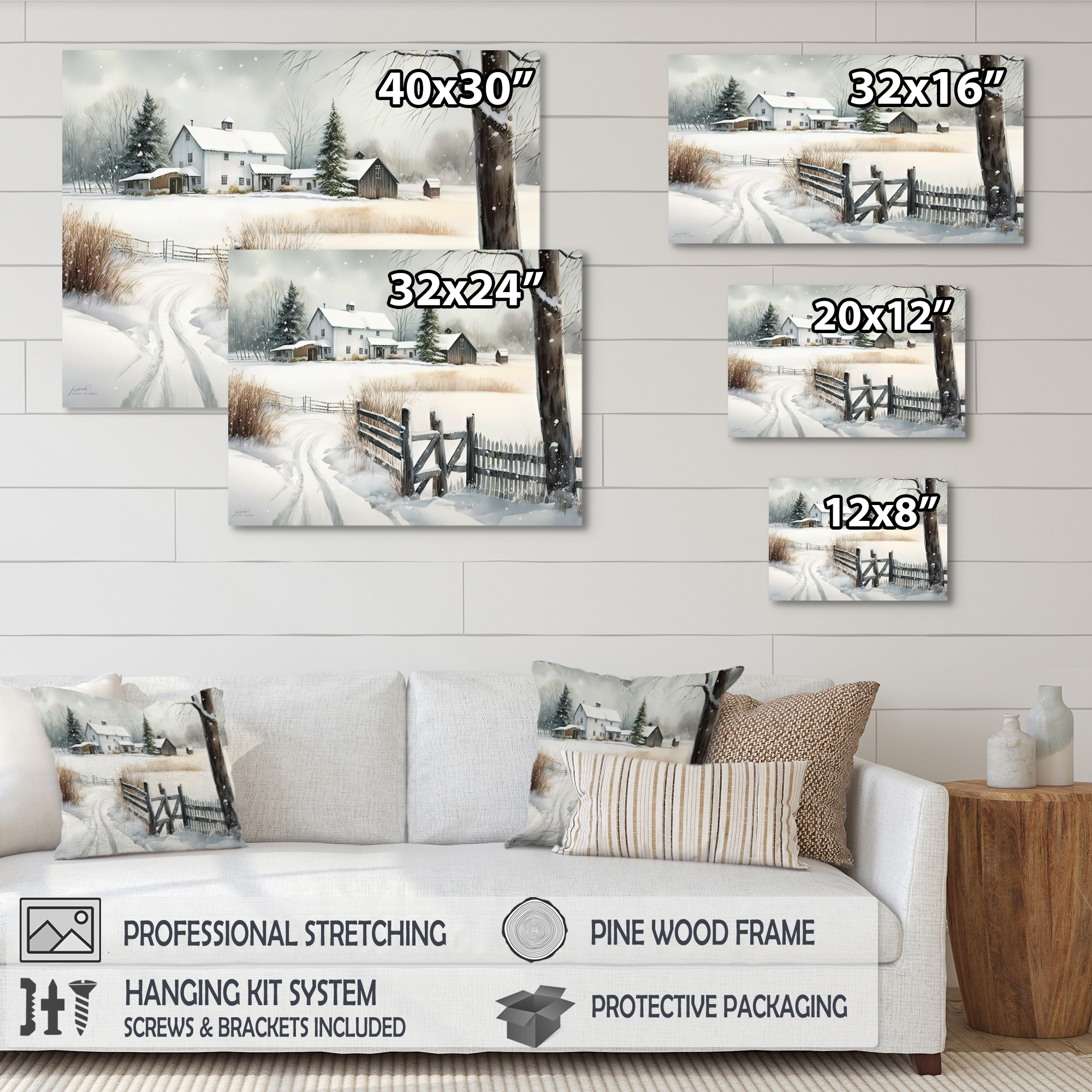 Designart Kentucky Farm In Winter Canvas Wall Art