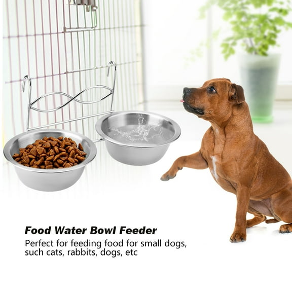 OTVIAP Hanging Pet Food Water Bowl, Pet Food Water Bowel,Stainless Steel Dual Hanging Food Water Bowl Feeder with Hook for Cat Pet Dog Puppy Crate Cage