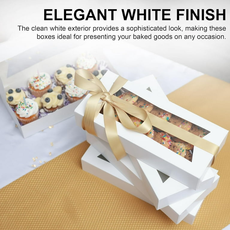 Kucoele 25pcs White Cookie Boxes with Window, 12.5 x 5.5 x 2.5 Inches Treat  Boxes Bakery Boxes Chocolate Covered Strawberries Supplies for Pastries