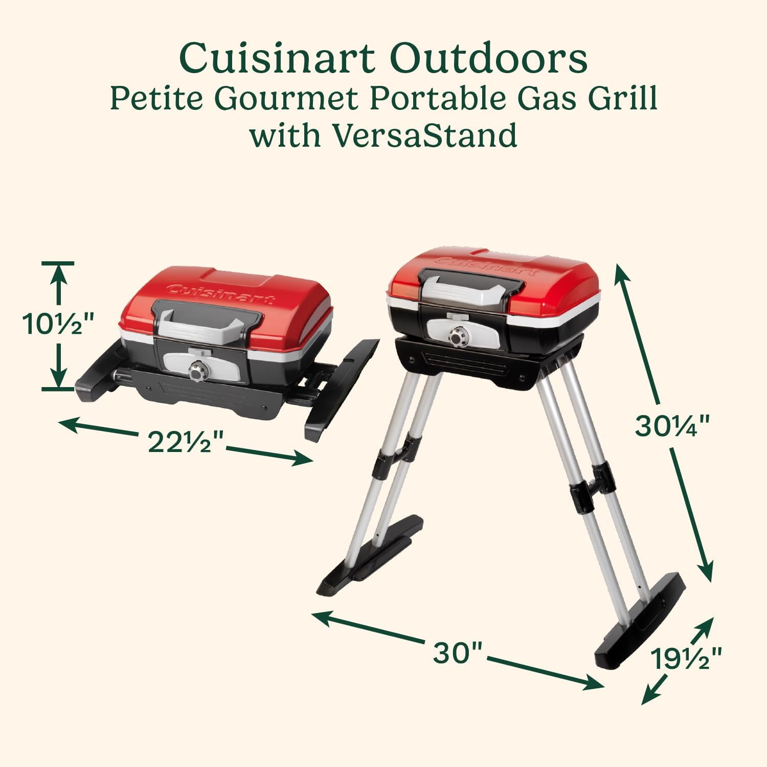 Cuisinart CGG-180 Petite Gourmet Portable 5,500 BTU Versastand Gas Grill, Red