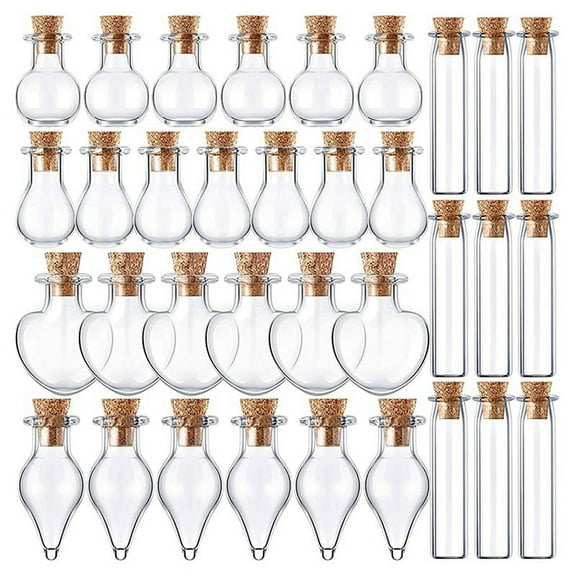 50 Pieces Small Mini Glass Jars Bottles with Cork Stoppers 5 Shapes Tiny Wishing Drifting Bottle Crafts DIY Projects