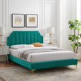 thumbnail image 2 of Platform Bed Frame, Twin Size, Velvet, Teal Blue, Modern Contemporary Urban Design, Bedroom Master Guest Suite, 2 of 10