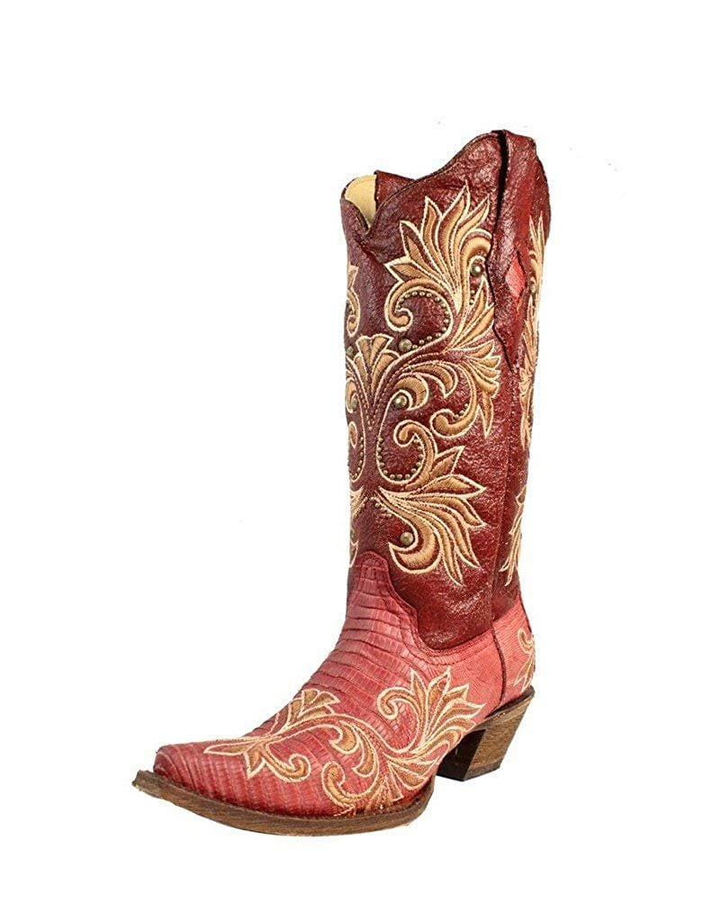 CORRAL Western Boots Exotic Womens Lizard Leather Cowboy Snip 8 M Red ...