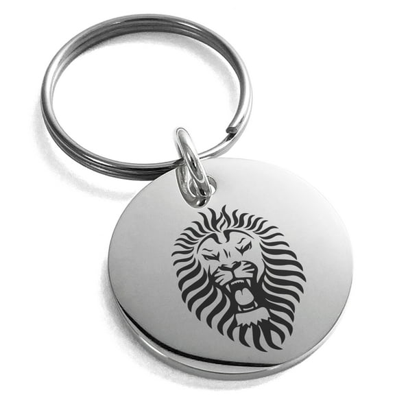 Stainless Steel Pharaoh Lion King Engraved Small Medallion Circle Charm Keychain Keyring