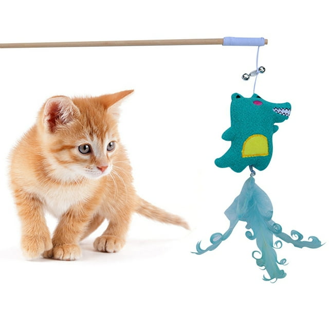 Cat Teaser Wand Interactive Strawberry Dinosaur Kitten Teaser Toy Cat Bell Wand