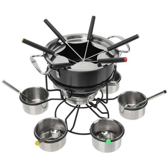 KONTONTY 1Set Black Stainless Steel Fondue Cooking Stove Safe for Cheese and Chocolate