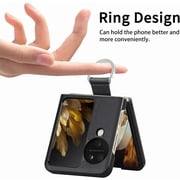 for Oppo Find N3 Flip Case with Ring, Slim PU Leather Protective Cover Phone Case Oppo Find N3 Flip ZH Black