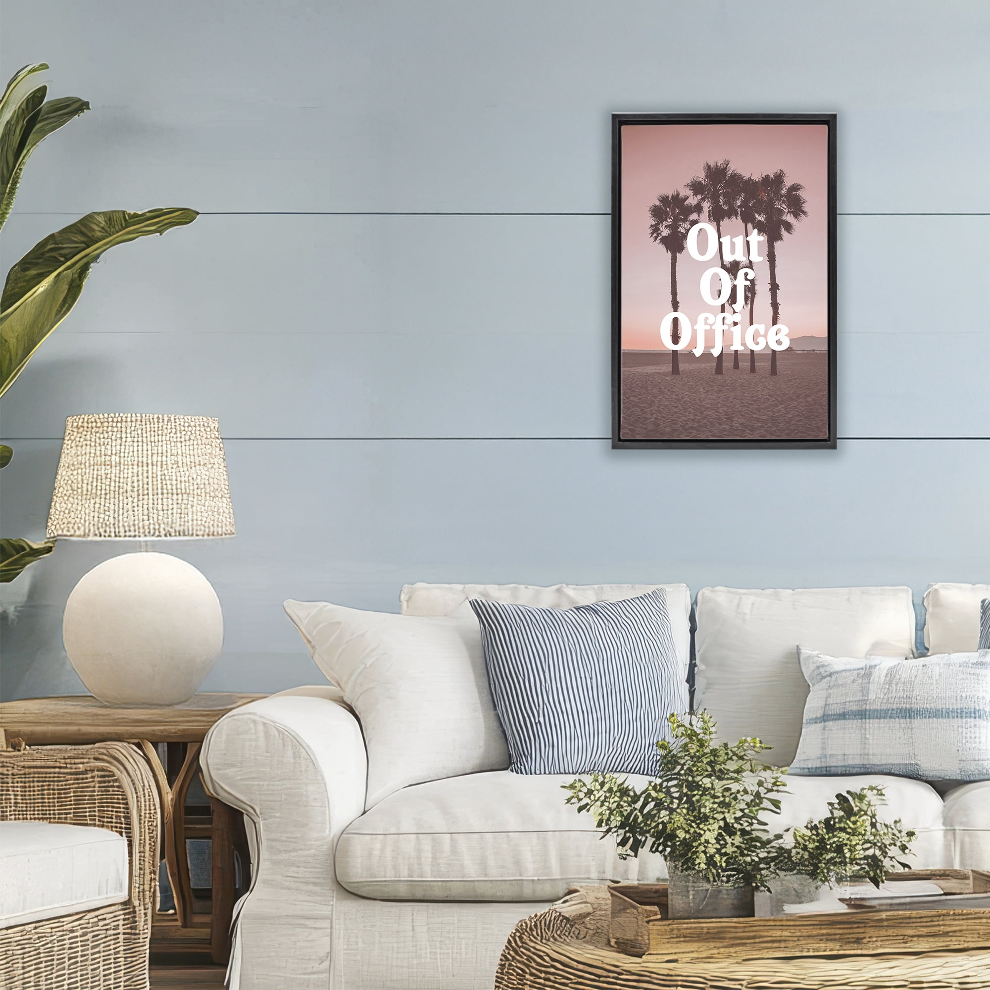 Stupell Industries Out Of Office Tropical Escape Black Framed Floater Canvas Wall Art, design by Lil' Rue