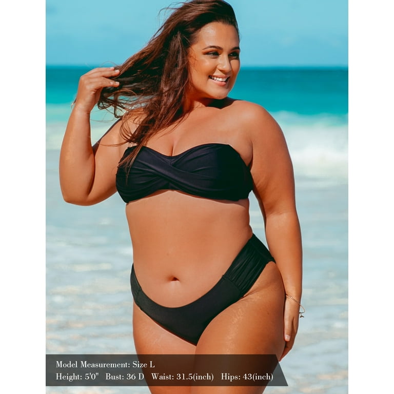 RELLECIGA Women's Black Molded Twist Bandeau Bikini Top Swimsuits Size Large  