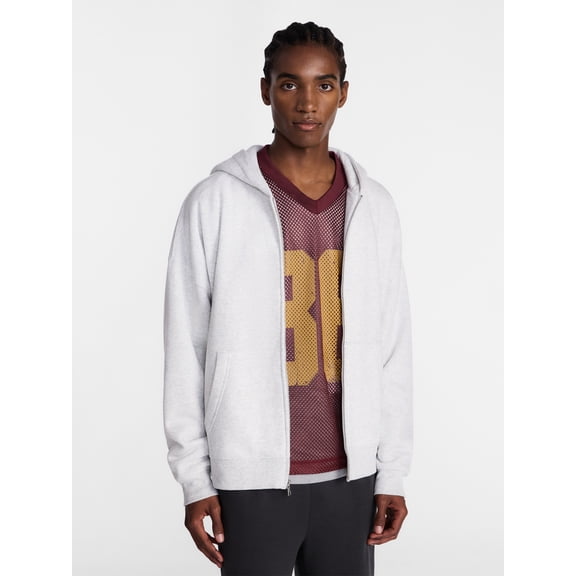 No Boundaries Boxy Oversized Fit Fleece Zip Hoodie Sweatshirt with Long Sleeves, Men's XS-4XLT