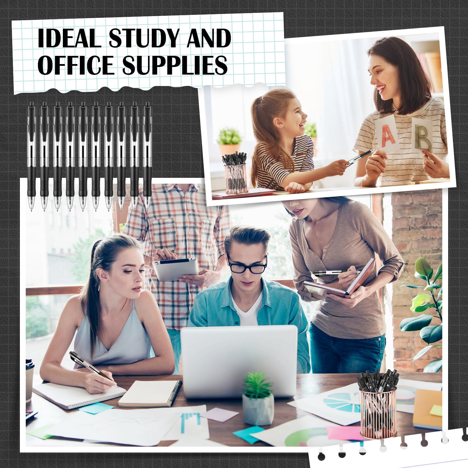 100 Gel Ink Pens Retractable Ballpoint Medium Point 1.0 Mm Smooth Writing Click For Journal Office Home(black Ink)