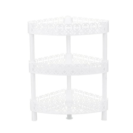 

Bathroom Three Layer Plastic Storage Shelves Rack Basket Corner Shelf Organizer Desk Stand Rack Bathroom Shelves for Home Household Kitchen(Triangle White)