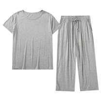 SWSMCLT Men's Short Sleeve Pajama Set Lounge Sleeping Pj Set Soft Capri Pajamas Short Casual Capri Loose Cool Light Grey Small