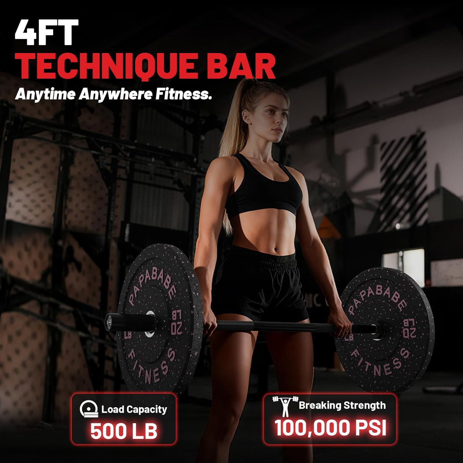Barbell 4ft Short Bar for Strength Training with  Knurling Spin Sleeves