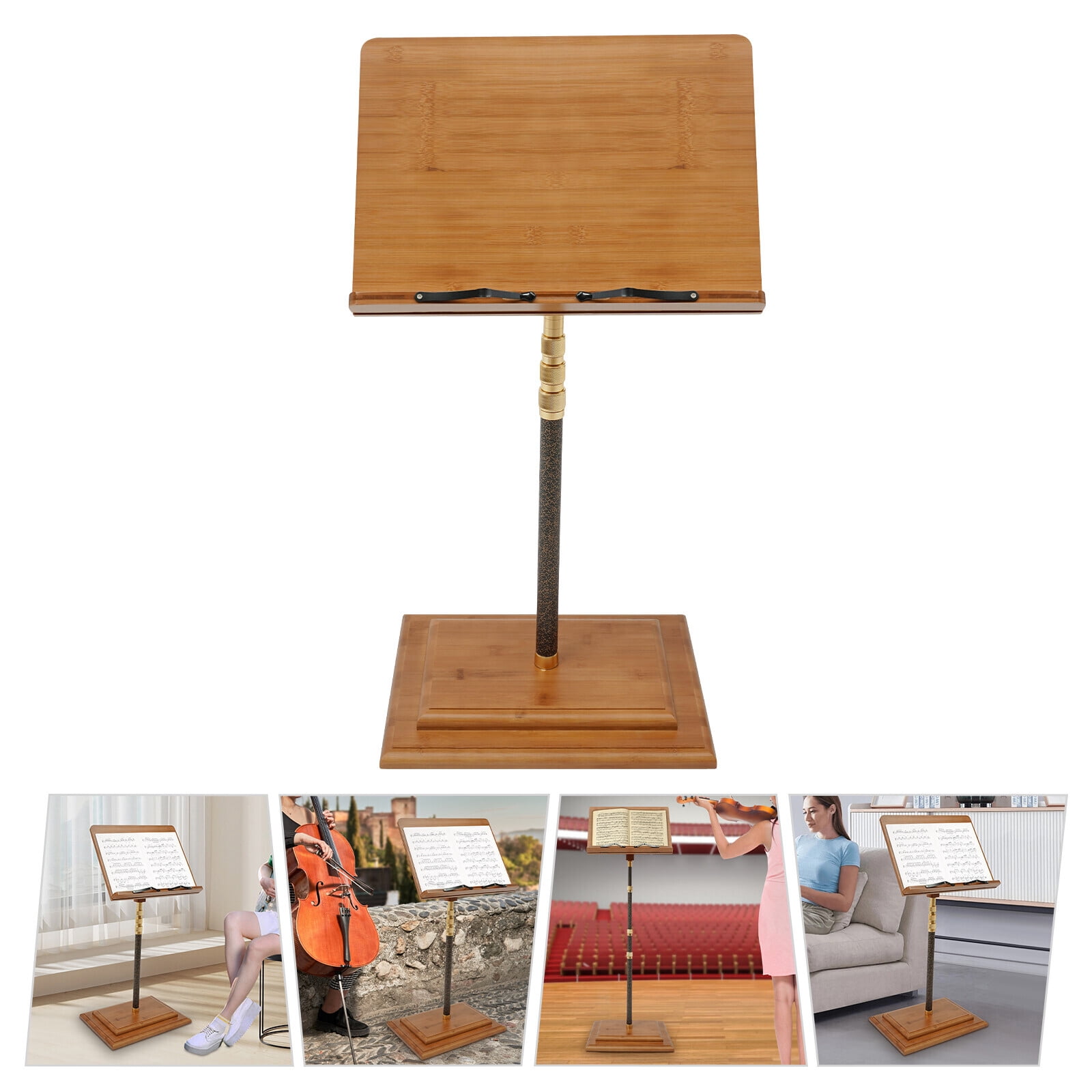 Musician's Bamboo Music Stand for Sheet Music Portable & Height-Adjustable Shelf