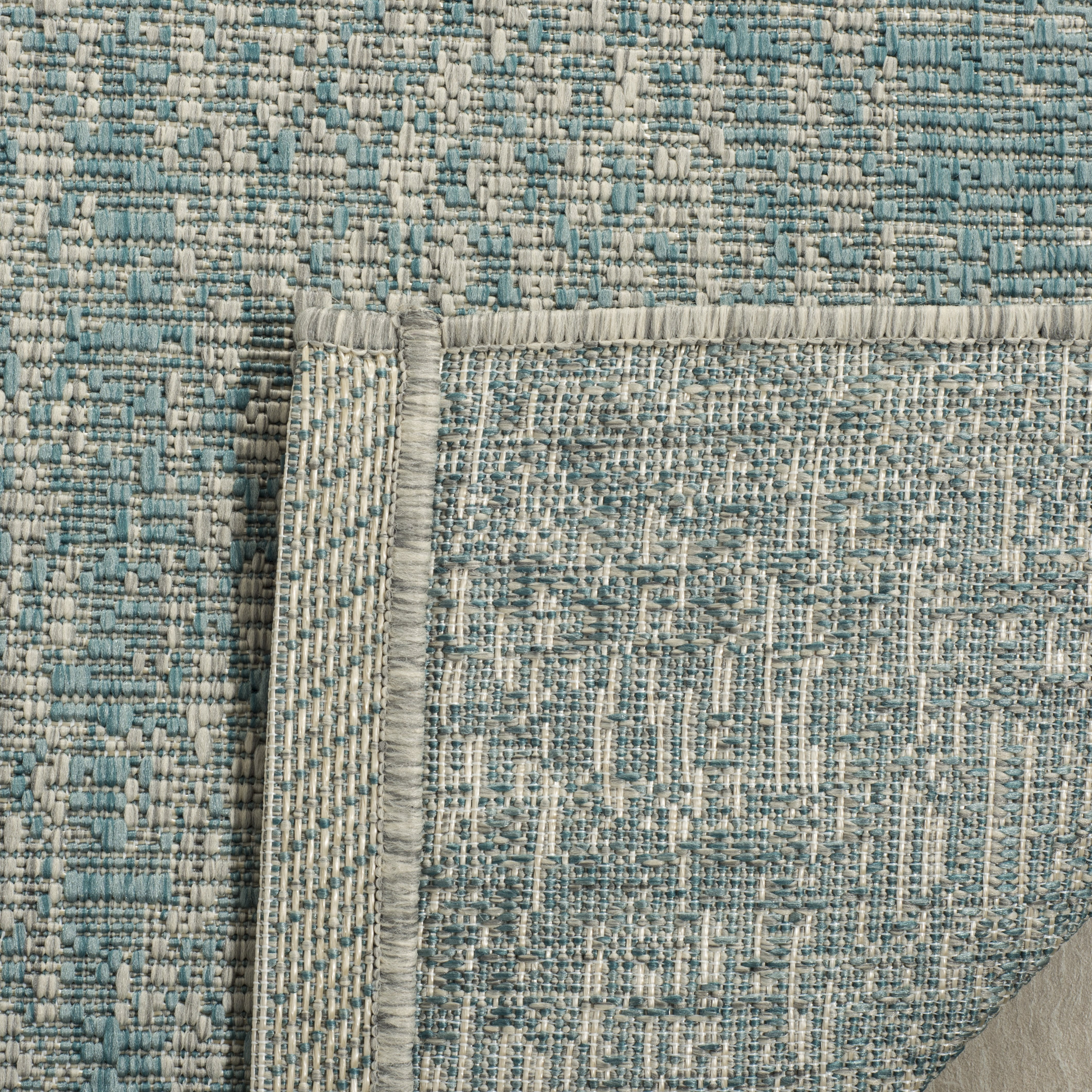 SAFAVIEH Courtyard Robert Striped Indoor/Outdoor Area Rug, 6'7" x 9'6", Light Grey/Aqua