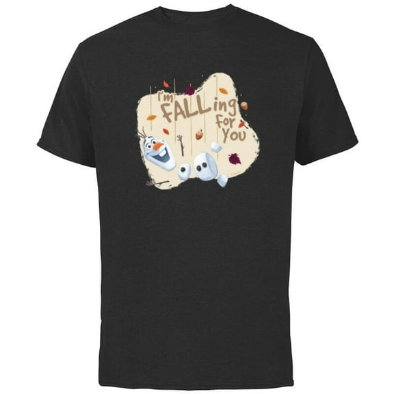 Disney Frozen Olaf Autumn Fall Funny “I’m FALLing for You” - Short Sleeve Cotton T-Shirt for Adults - Customized-Black