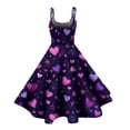 thumbnail image 3 of Women Valentines Day A Line Dress with Adjustable Spaghetti Straps Vintage Inspired Fit and Flare Summer Sundress Purple XL, 3 of 4