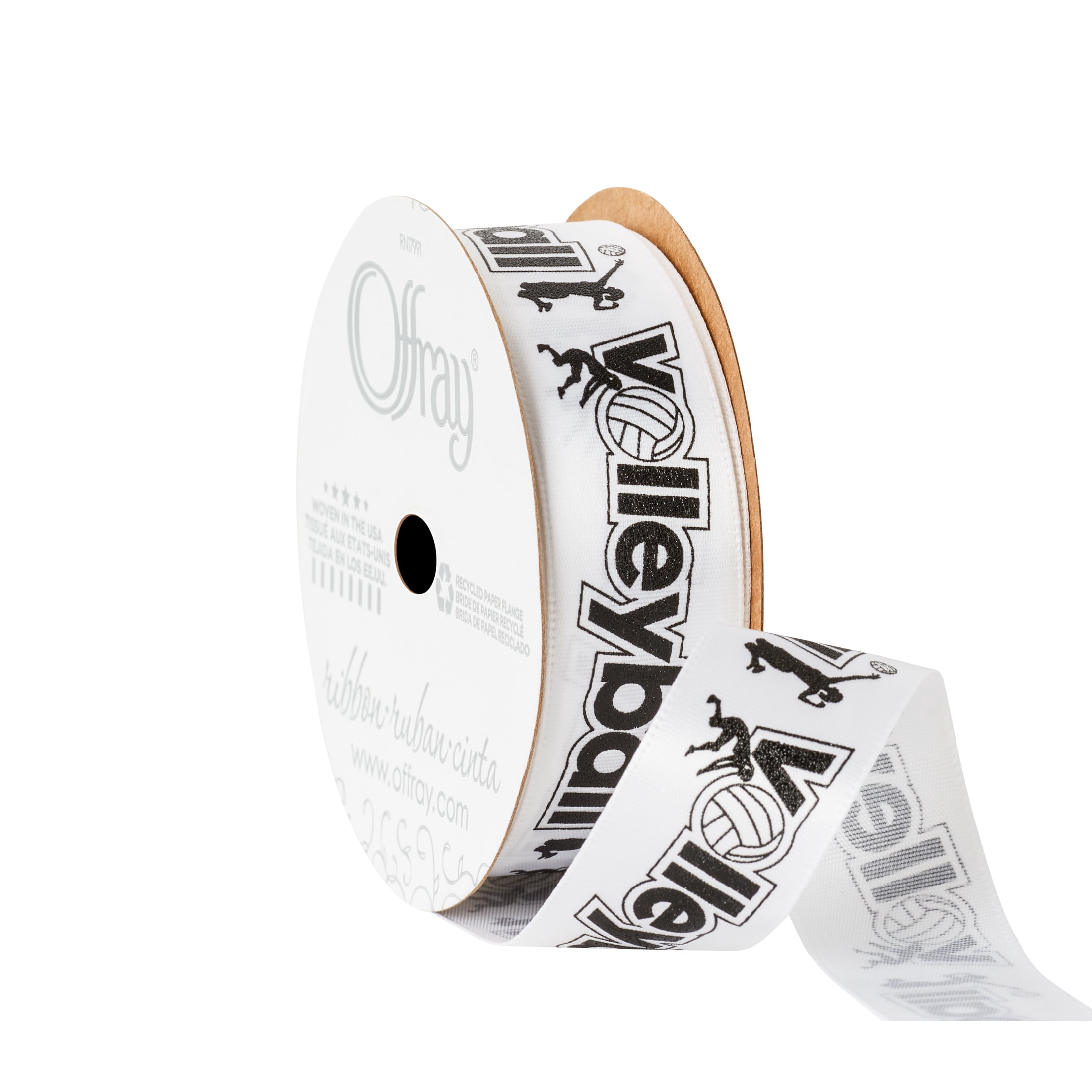 Offray Ribbon, Black White 7/8 inch Volleyball Satin Ribbon, 9 feet