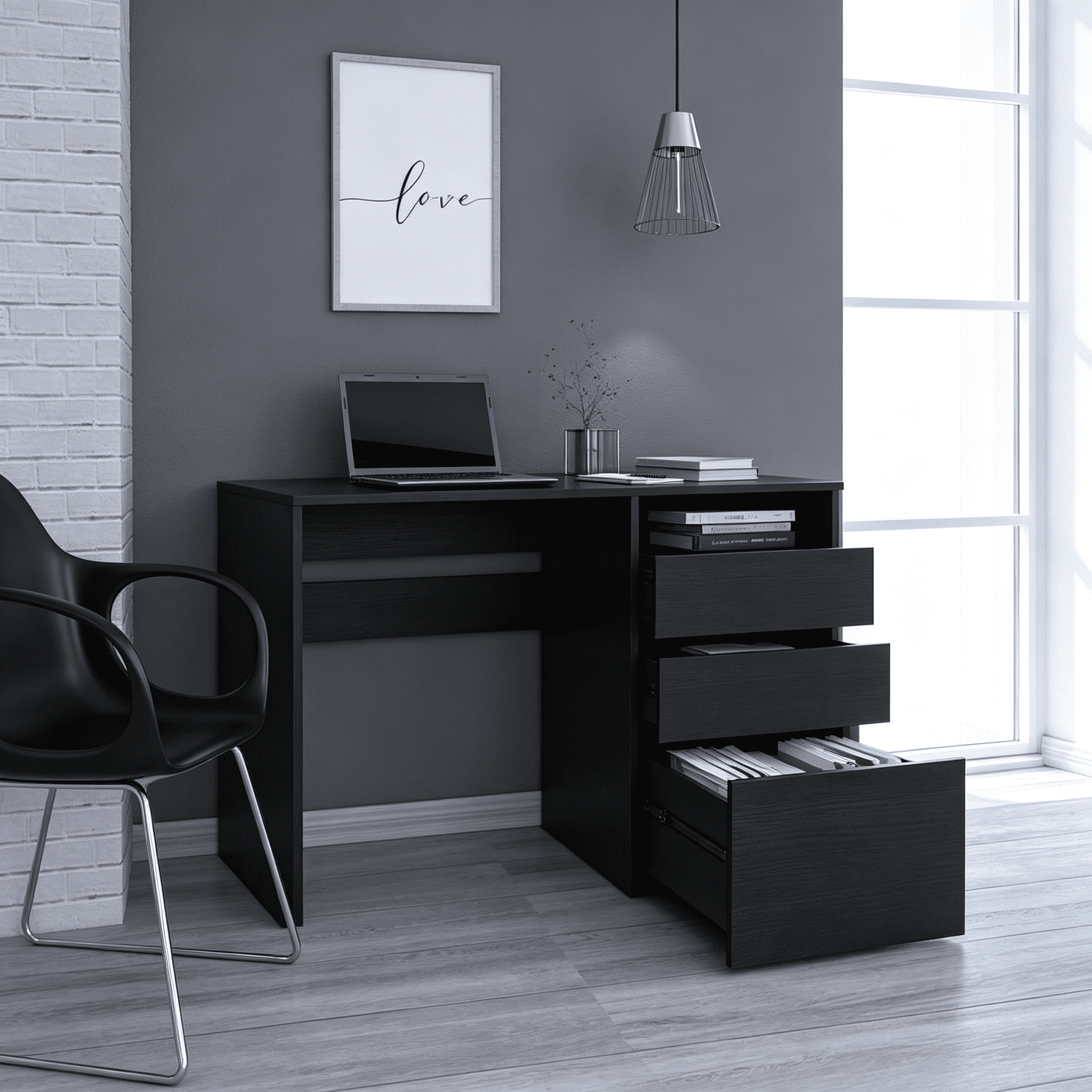 Asteroutdoor Wenge 3-Drawer 1-Shelf Computer Desk, 47.4 in Wide