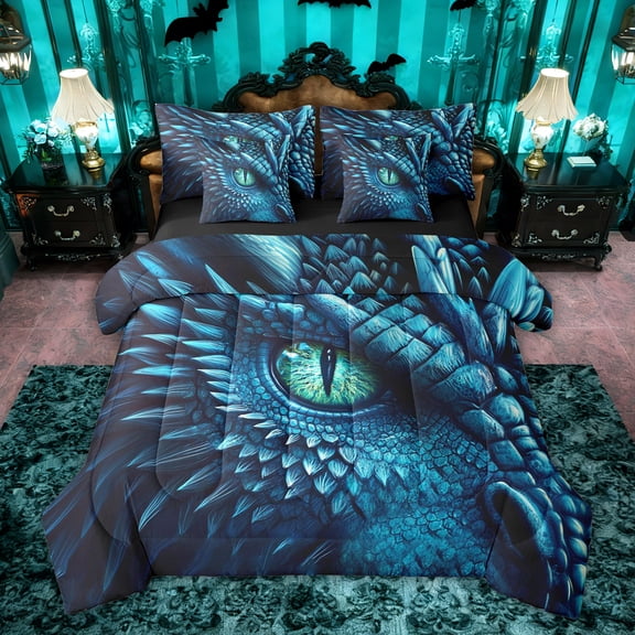 Castle Fairy Blue Dragon Twin Bedding Sets,Abstract Wildlife Bedding Comforter Set