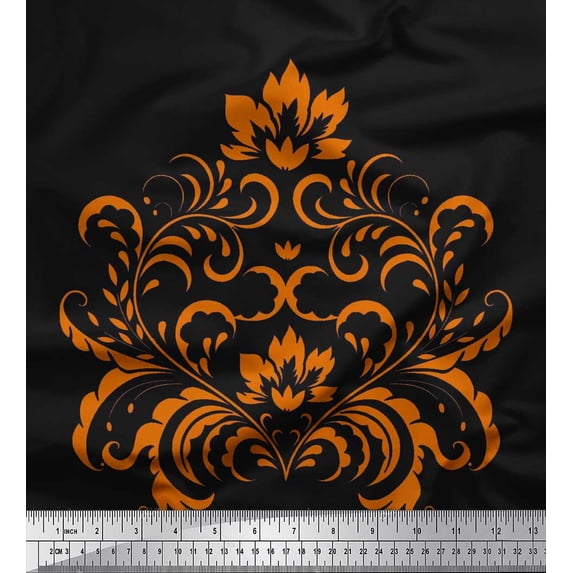 Soimoi Crepe Silk Fabric Ogee Damask Print Fabric by the Yard 42 Inch Wide