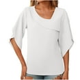 thumbnail image 2 of ECZHAW Womens Tops Dressy Casual 3/4 Tiered Bell Sleeve Blouses Double Layered Chiffon Work Tunic Shirts Tops, 2 of 6