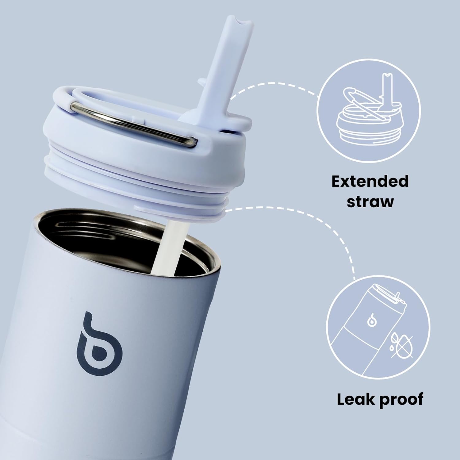 BOTTLE BOTTLE Insulated Water Bottle 24oz with Straw Lid and Handle for Sports Travel Gym Stainless Steel Water Bottles Double-Wall Vacuum Metal Leak Proof BPA-Free Light Blue