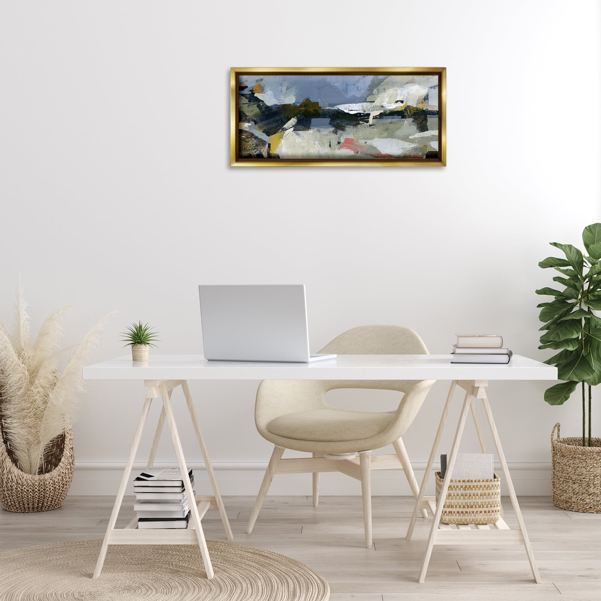 Stupell Industries Chaotic Paint Expressions Abstract Painting Gold Floater Framed Canvas Art Print Wall Art, 31 x 14